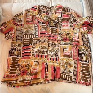 JM Collection Tropical Print Shirt in Yellow and Brown